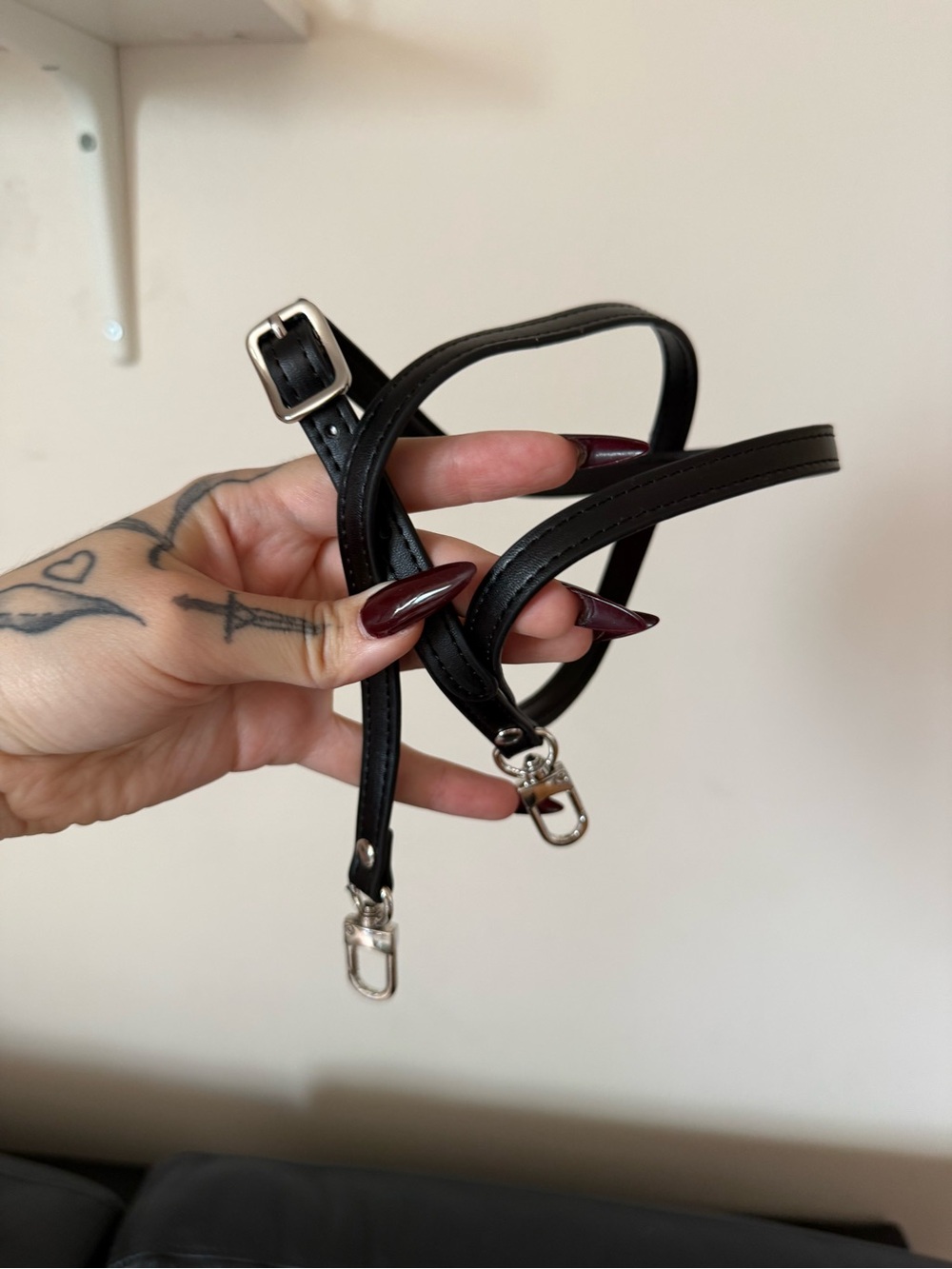 Black Leather Crossbody Strap with Silver Hardware